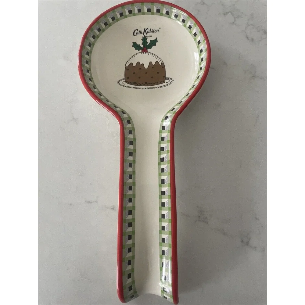 Cath Kidston London Ceramic Dolly Rose Spoon Rest Christmas Pudding 10.5in NWT